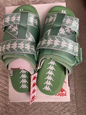 Kappa Green Light White Logo Slide Sandals
